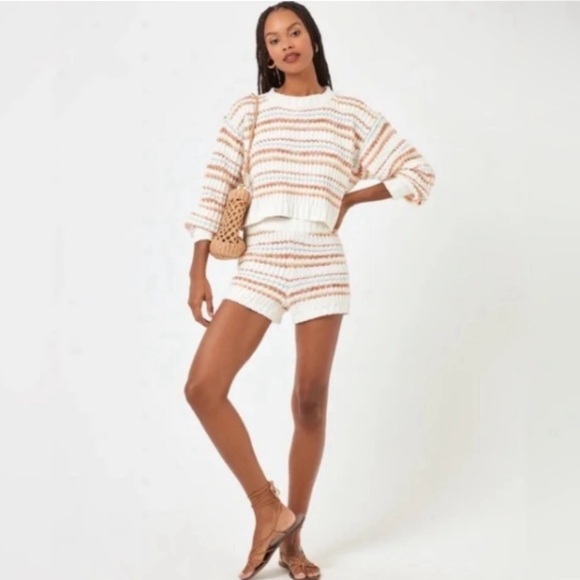 L*Space Pismo Beach Striped Knit Crop Sweater Playa Del Carmen, Sz Large - Picture 2 of 5